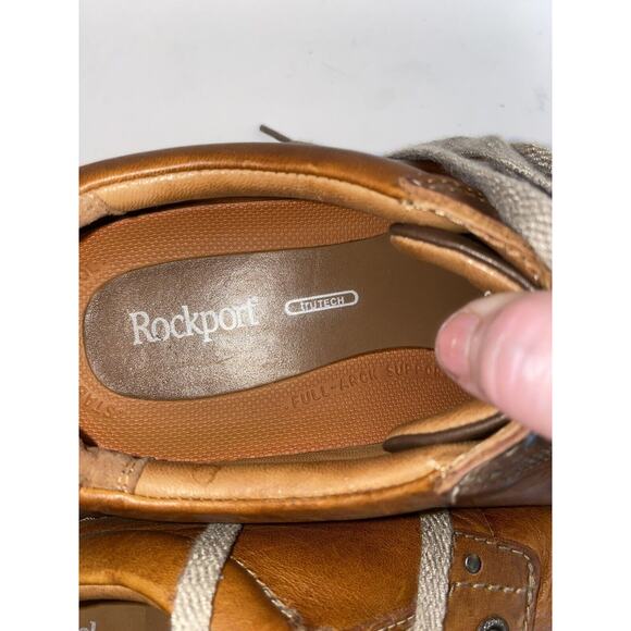 Mens Rockport Brown Leather Sz 10 Tie Trutech Full Arch Support Vibram Oxford - Picture 6 of 10